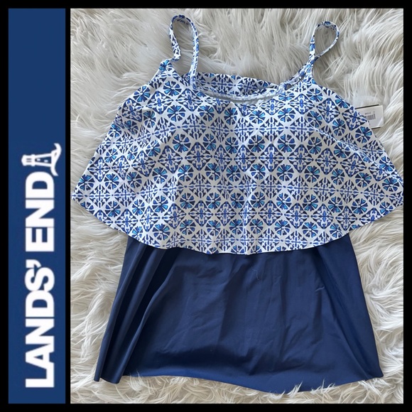 NWT Lands’ End Ruffle Tankini Top